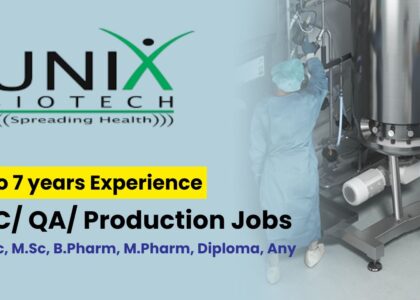 Unix Biotech Hiring for Quality Control, Quality Assurance & Production Jobs