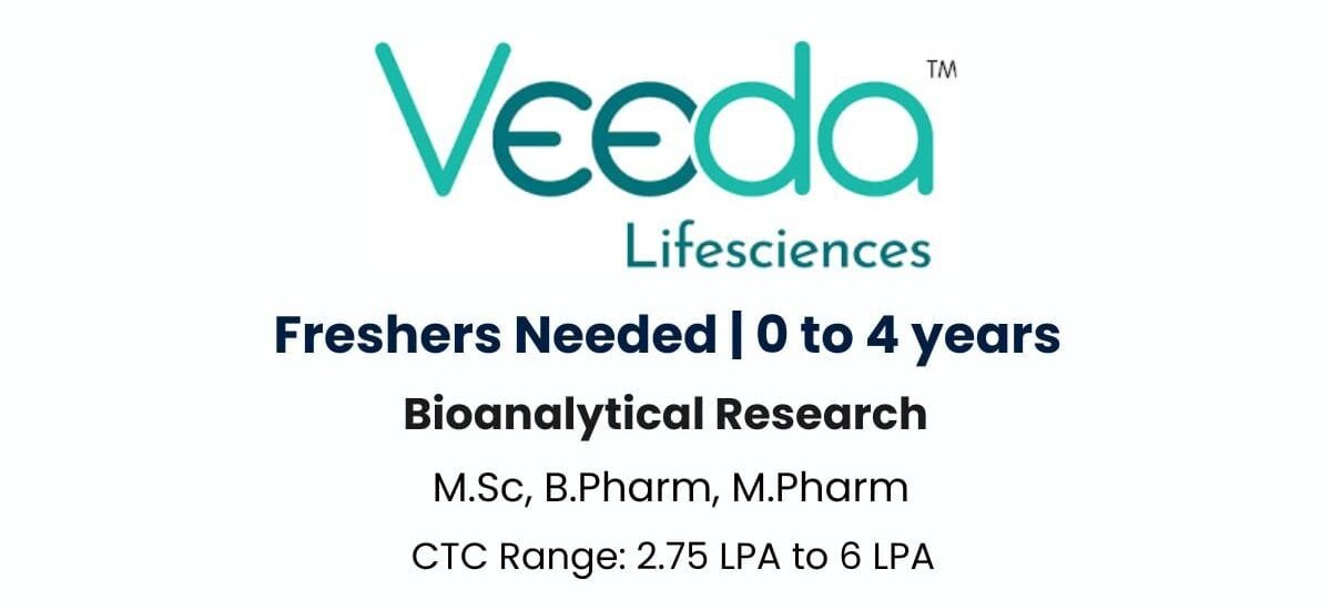 Veeda Lifesciences Hiring Freshers for Bioanalytical Research